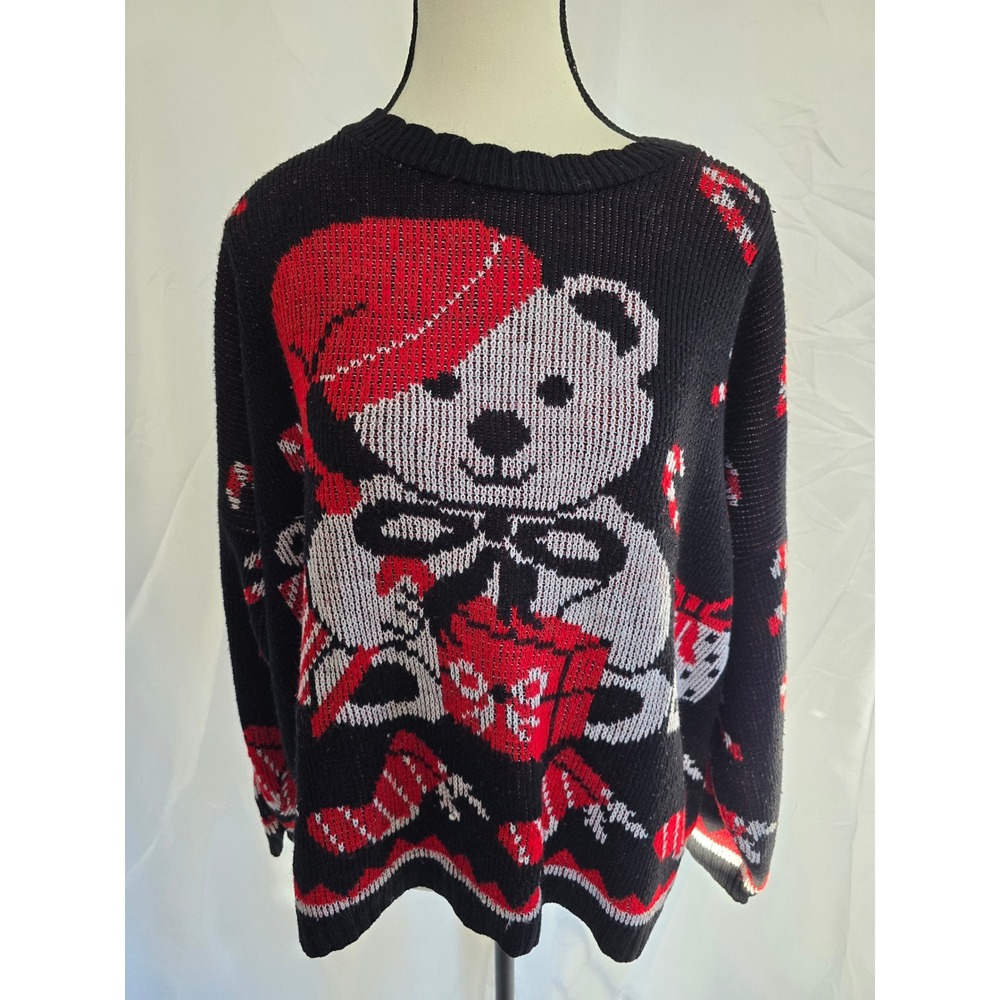 Nutcracker Teddy Bear Christmas Sweater Black Red White Women's Plus‎ Size XXL